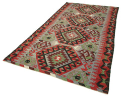 Anatolian Kilim Red Geometric Cotton Wool Handmade Area Rug 5'3'' x 10'2''