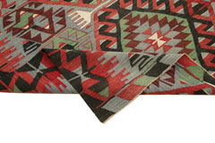 Anatolian Kilim Red Geometric Cotton Wool Handmade Area Rug 5'3'' x 10'2''