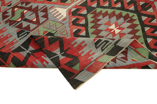 Anatolian Kilim Red Geometric Cotton Wool Handmade Area Rug 5'3'' x 10'2''