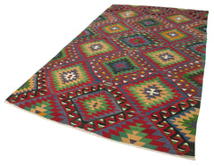 Anatolian Kilim Red Geometric Cotton Wool Handmade Area Rug 5'9'' x 10'2''