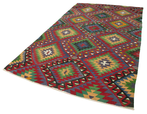 Anatolian Kilim Red Geometric Cotton Wool Handmade Area Rug 5'9'' x 10'2''