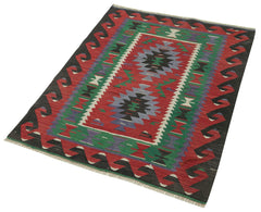 Anatolian Kilim Red Geometric Cotton Wool Handmade Area Rug 2'11'' x 4'0''