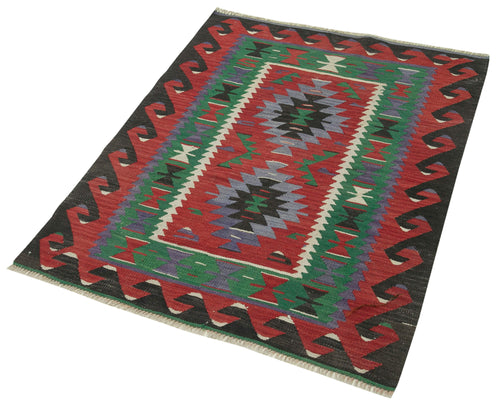 Anatolian Kilim Red Geometric Cotton Wool Handmade Area Rug 2'11'' x 4'0''