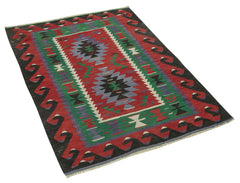 Anatolian Kilim Red Geometric Cotton Wool Handmade Area Rug 2'11'' x 4'0''