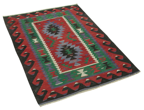 Anatolian Kilim Red Geometric Cotton Wool Handmade Area Rug 2'11'' x 4'0''