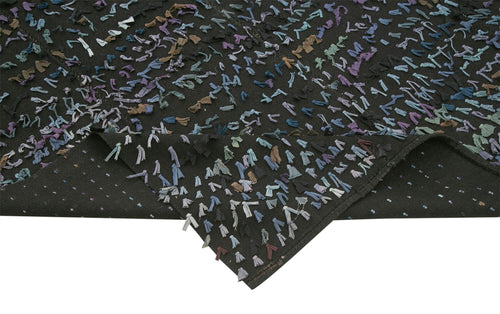 Anatolian Kilim Blue Striped Cotton Wool Handmade Area Rug 5'2'' x 6'11''