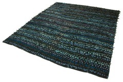 Anatolian Kilim Blue Striped Cotton Wool Handmade Area Rug 6'7'' x 8'0''