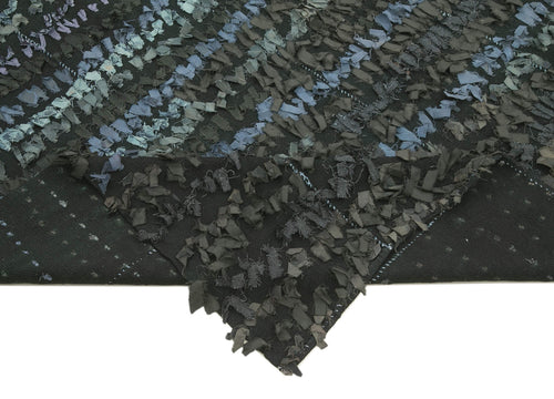 Anatolian Kilim Blue Striped Cotton Wool Handmade Area Rug 6'7'' x 8'0''