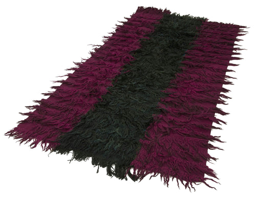 Anatolian Kilim Purple Striped Cotton Wool Handmade Area Rug 3'10'' x 6'11''