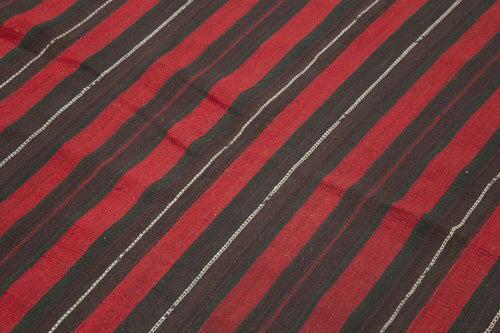 Anatolian Kilim Purple Striped Cotton Wool Handmade Area Rug 4'7'' x 6'6''