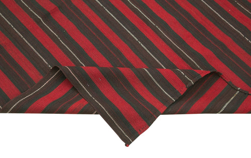 Anatolian Kilim Purple Striped Cotton Wool Handmade Area Rug 4'7'' x 6'6''