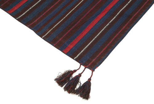 Anatolian Kilim Purple Striped Cotton Wool Handmade Area Rug 5'1'' x 6'11''