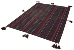 Anatolian Kilim Purple Striped Cotton Wool Handmade Area Rug 5'1'' x 6'11''