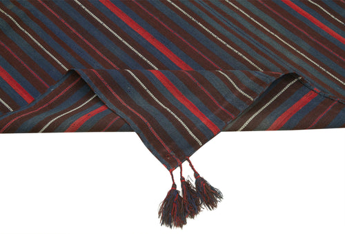 Anatolian Kilim Purple Striped Cotton Wool Handmade Area Rug 5'1'' x 6'11''