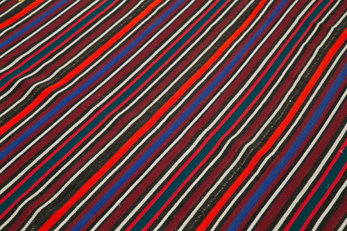 Anatolian Kilim Purple Striped Cotton Wool Handmade Area Rug 5'8'' x 7'9''