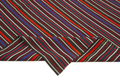 Anatolian Kilim Purple Striped Cotton Wool Handmade Area Rug 5'8'' x 7'9''