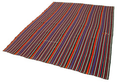 Anatolian Kilim Purple Striped Cotton Wool Handmade Area Rug 5'8'' x 7'9''