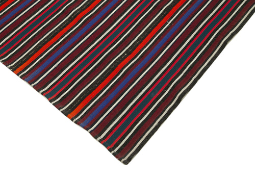 Anatolian Kilim Purple Striped Cotton Wool Handmade Area Rug 5'8'' x 7'9''