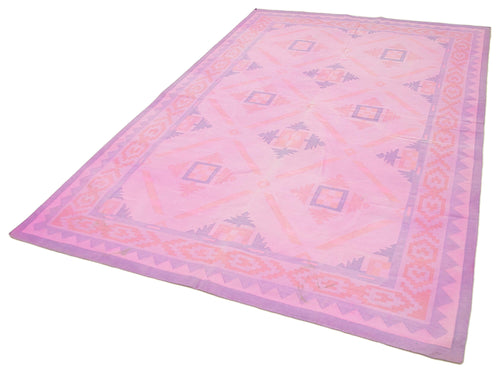 Anatolian Kilim Pink Striped Cotton Wool Handmade Area Rug 5'10'' x 9'1''