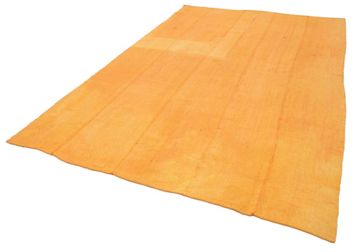 Anatolian Kilim Yellow Striped Cotton Wool Handmade Area Rug 7'0'' x 10'11''