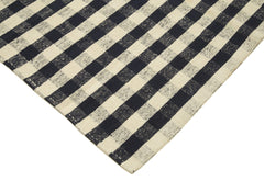 Anatolian Kilim Black Striped Cotton Wool Handmade Area Rug 6'9'' x 10'8''