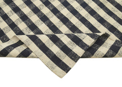 Anatolian Kilim Black Striped Cotton Wool Handmade Area Rug 6'9'' x 10'8''