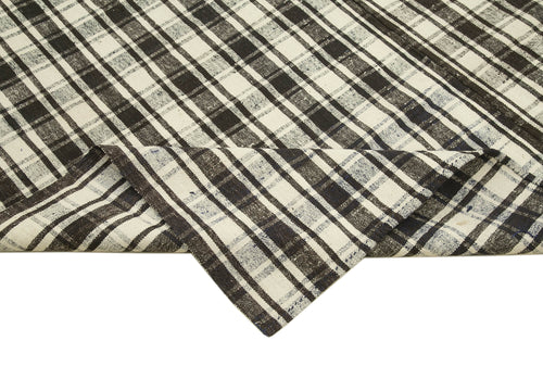 Anatolian Kilim Black Striped Cotton Wool Handmade Area Rug 7'0'' x 11'6''