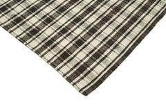 Anatolian Kilim Black Striped Cotton Wool Handmade Area Rug 7'0'' x 11'6''