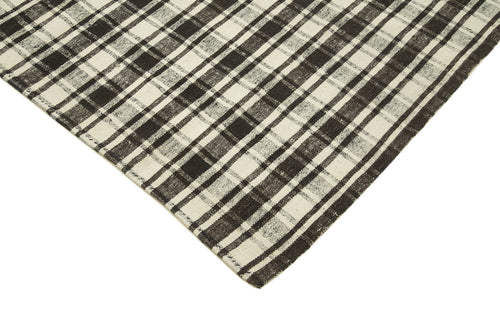 Anatolian Kilim Black Striped Cotton Wool Handmade Area Rug 7'0'' x 11'6''