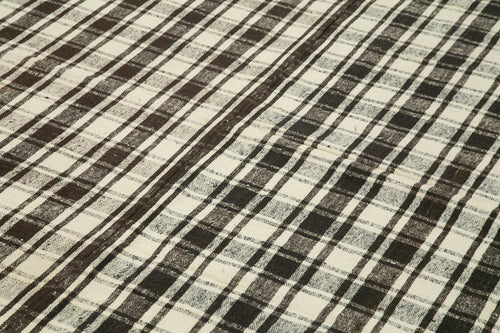 Anatolian Kilim Black Striped Cotton Wool Handmade Area Rug 7'0'' x 11'6''