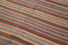 Anatolian Kilim Orange Striped Cotton Wool Handmade Area Rug 4'5'' x 8'7''