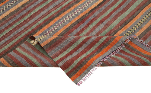Anatolian Kilim Orange Striped Cotton Wool Handmade Area Rug 4'5'' x 8'7''