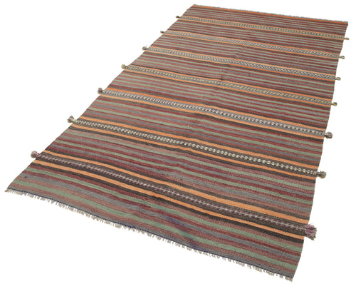 Anatolian Kilim Orange Striped Cotton Wool Handmade Area Rug 4'5'' x 8'7''