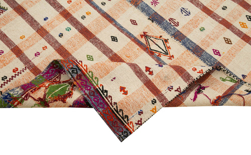 Anatolian Kilim Orange Striped Cotton Wool Handmade Area Rug 4'10'' x 9'2''