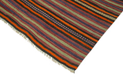 Anatolian Kilim Orange Striped Cotton Wool Handmade Area Rug 4'10'' x 8'0''