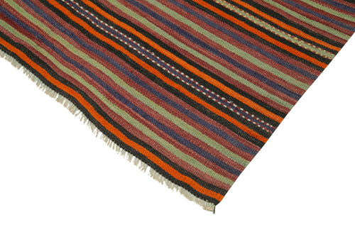 Anatolian Kilim Orange Striped Cotton Wool Handmade Area Rug 4'10'' x 8'0''