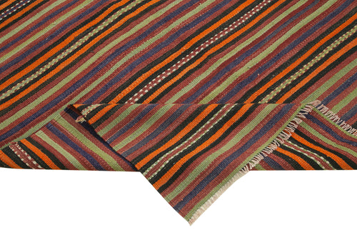 Anatolian Kilim Orange Striped Cotton Wool Handmade Area Rug 4'10'' x 8'0''