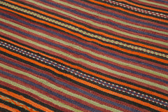 Anatolian Kilim Orange Striped Cotton Wool Handmade Area Rug 4'10'' x 8'0''