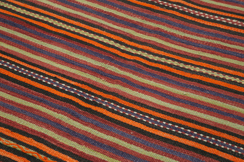 Anatolian Kilim Orange Striped Cotton Wool Handmade Area Rug 4'10'' x 8'0''