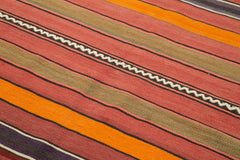 Anatolian Kilim Orange Striped Cotton Wool Handmade Area Rug 5'0'' x 8'9''