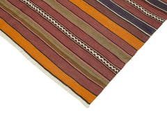 Anatolian Kilim Orange Striped Cotton Wool Handmade Area Rug 5'0'' x 8'9''