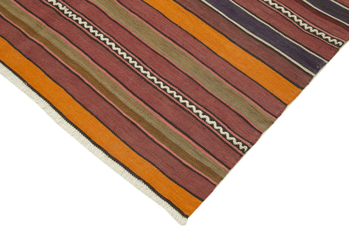 Anatolian Kilim Orange Striped Cotton Wool Handmade Area Rug 5'0'' x 8'9''