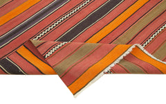 Anatolian Kilim Orange Striped Cotton Wool Handmade Area Rug 5'0'' x 8'9''