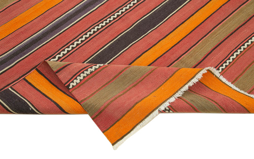 Anatolian Kilim Orange Striped Cotton Wool Handmade Area Rug 5'0'' x 8'9''