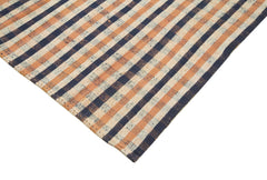 Anatolian Kilim Orange Striped Cotton Wool Handmade Area Rug 6'11'' x 11'1''