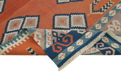 Anatolian Kilim Orange Geometric Cotton Wool Handmade Area Rug 3'7'' x 5'5''