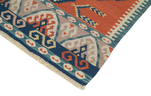 Anatolian Kilim Orange Geometric Cotton Wool Handmade Area Rug 3'7'' x 5'5''