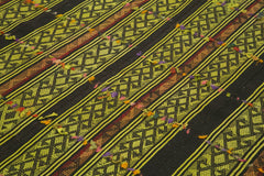 Anatolian Kilim Green Striped Cotton Wool Handmade Area Rug 6'3'' x 7'3''