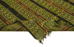 Anatolian Kilim Green Striped Cotton Wool Handmade Area Rug 6'3'' x 7'3''