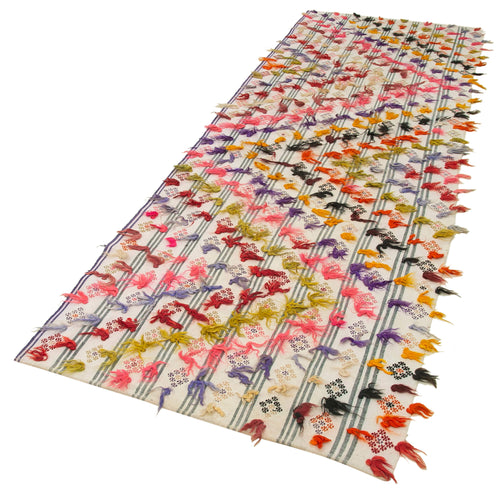 Anatolian Runner Beige Striped Cotton Wool Handmade Area Rug 3'4'' x 10'9''